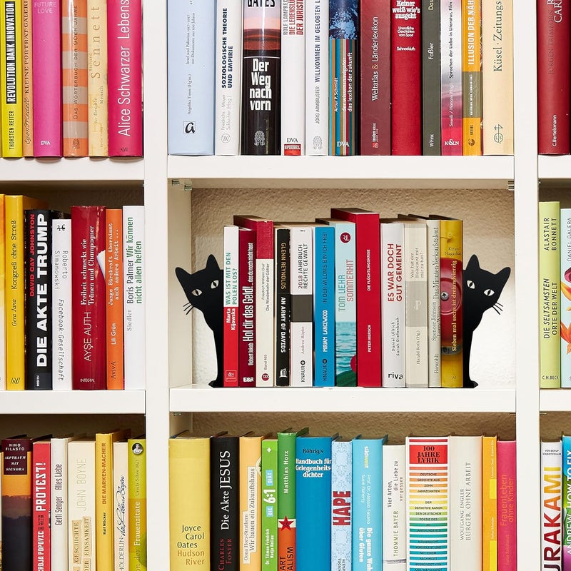 Ecqizer Peeping Cat Metal Bookends Cute Cat Book Ends for Shelves Bookshelf Decorative Objects Home Office Desk Bookshelf Decor Cat Lover Gifts for Women (Black) - Image 3